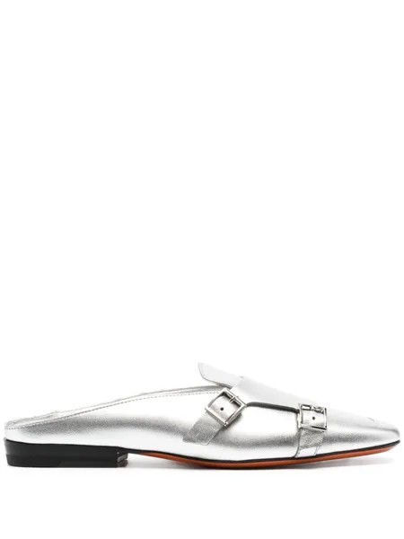Santoni мюли с эффектом металлик, серебристый