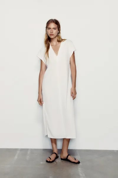 Платье-туника с разрезом Zara, белый