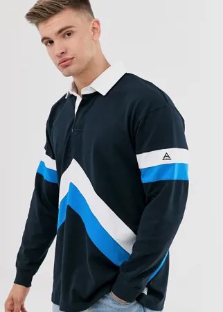 Футболка-поло колор блок в стиле oversize Scotch and Soda-Темно-синий