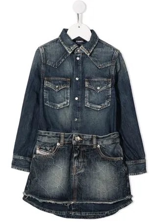 Diesel Kids джинсовое платье с необработанными краями