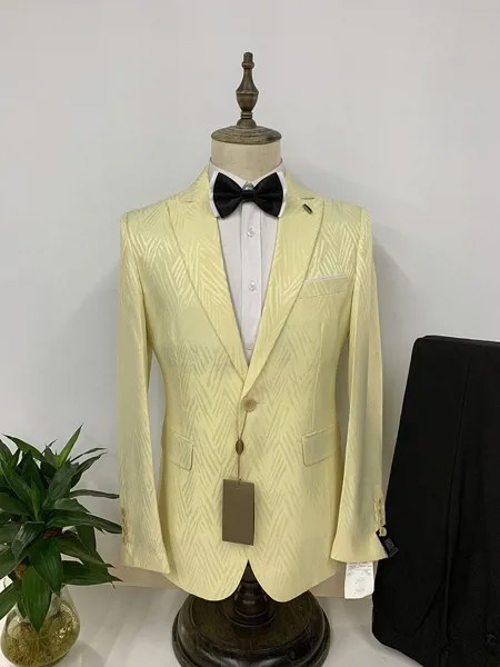 Мужской свадебный костюм, желтый приталенный пиджак с острыми лацканами, деловой пиджак, штаны