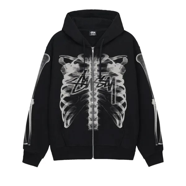 Толстовка на молнии Stussy Rib Cage, цвет Черный/Белый