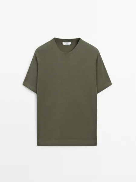 Вязаная футболка с коротким рукавом Massimo Dutti, хаки