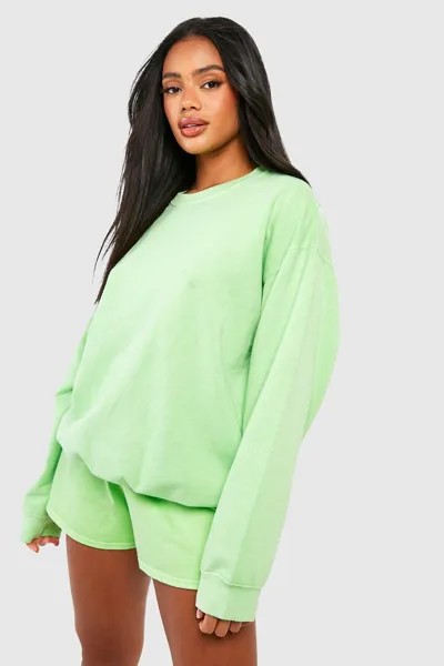 Свитшот overdyed короткий спортивный костюм Boohoo, зеленый