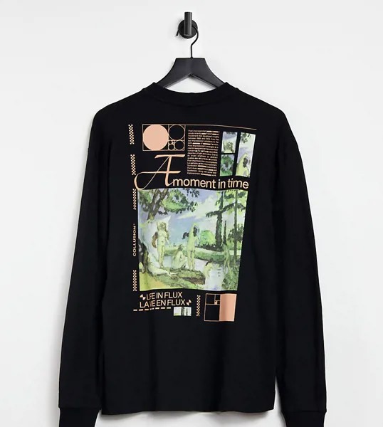 Черный лонгслив в стиле oversized с принтом COLLUSION Unisex-Черный цвет