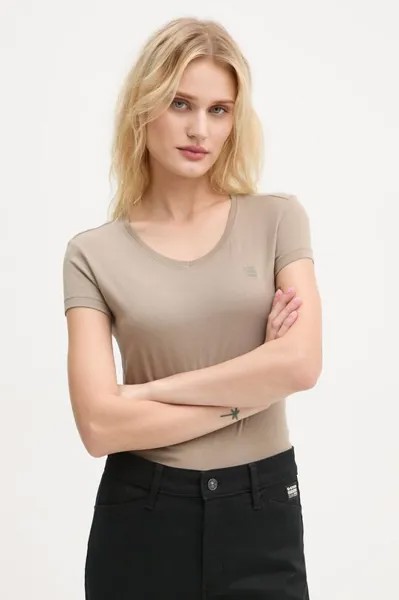 Хлопковая футболка G-Star Raw, бежевый