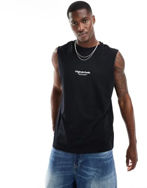 Jack & Jones — черная майка оверсайз с логотипом на груди