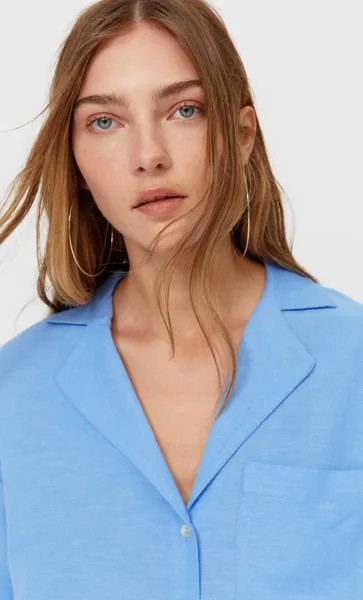 Stradivarius Рубашка С Короткими Рукавами В Стиле Рустик Синий M