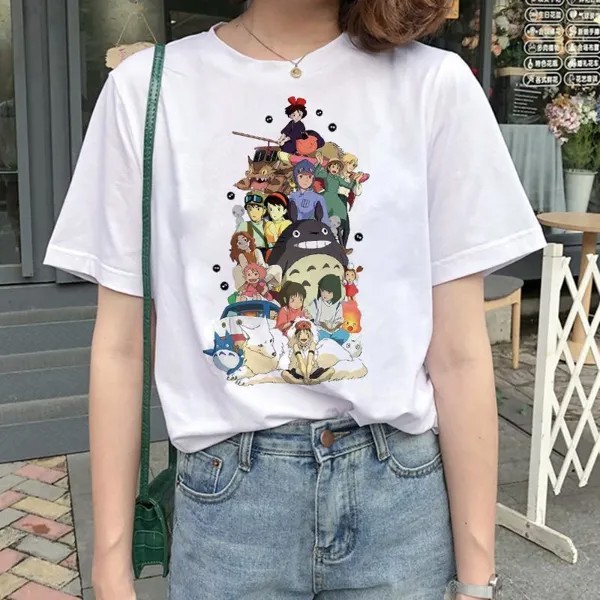 Totoro Spirit Away Футболка Студия Ghibli Femme Японский мультфильм Аниме Женщины Футболка Футболка Миядзаки Хаяо Одежда Женская Каваии