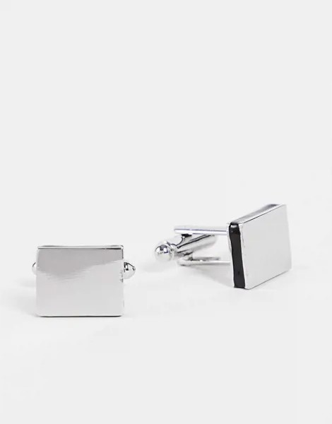 Серебристые квадратные запонки с отделкой черной эмалью по краям ASOS DESIGN-Золотистый