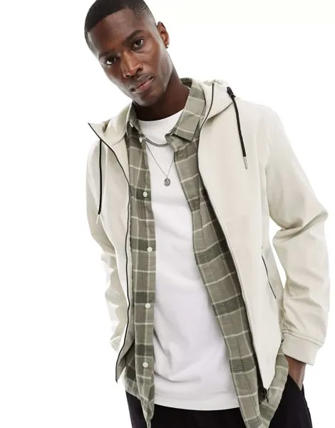 Бомбер с логотипом Jack & Jones и капюшоном цвета светлого камня