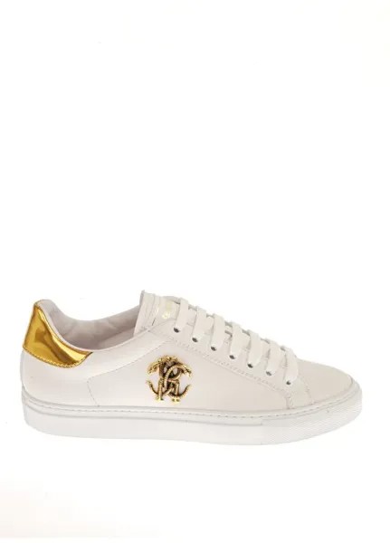 Бело-золотые женские кожаные кроссовки 20607C Roberto Cavalli