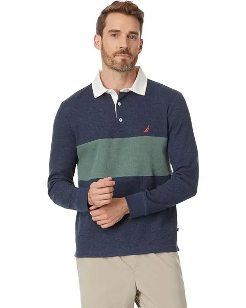 Поло Nautica Slim Fit Waffle Color-Block Long Sleeve, цвет Navy Heather