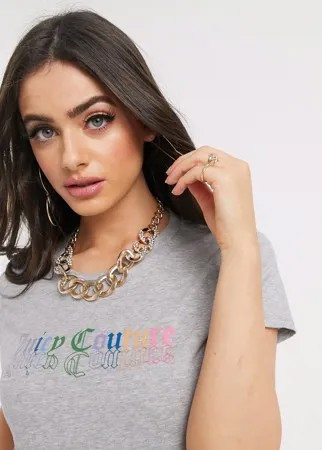 Серая футболка с готической отделкой Juicy Couture-Серебряный