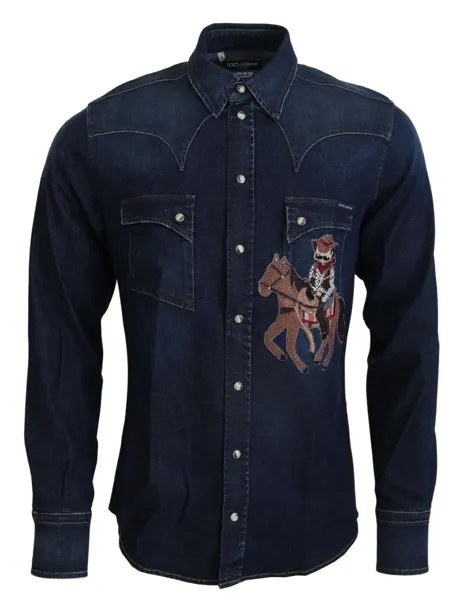 Dolce - Gabbana Рубашка синяя хлопковая мужская джинсовая с длинными рукавами 41/US16/L Рекомендуемая розничная цена 1000 долларов США