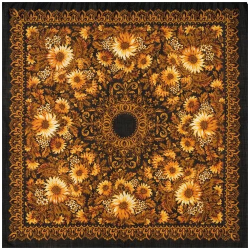 Платок Павловопосадская платочная мануфактура,125х125 см, черный, оранжевый