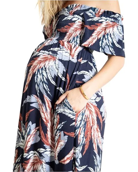 Платье Ingrid & Isabel Maternity Off-the-Shoulder Smocked Maxi Dress, цвет Navy Feathers