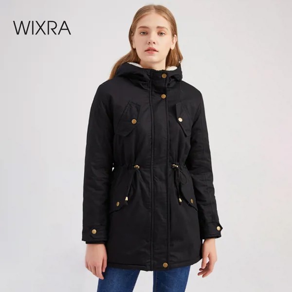 Wixra Толстая Меховая куртка, однотонная парка, пальто на молнии, на шнуровке, толстовки, теплая хлопковая верхняя одежда, осень-зима, Женское п...