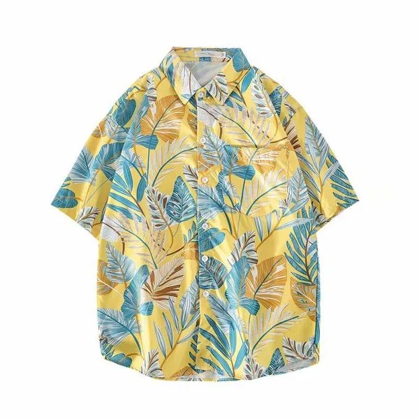 Летний пляж Цветочная рубашка для мужчин Модная рубашка Блузка Tide Гавайский свободный принт с короткими рукавами Пара Рубашка