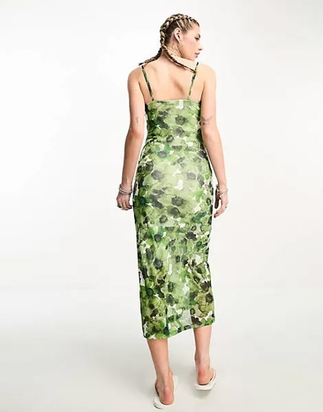 Зеленое сетчатое платье макси Noisy May с цветочным принтом