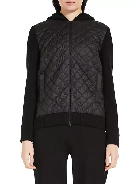 Стеганое вязаное худи с молнией спереди Max Mara Leisure, черный