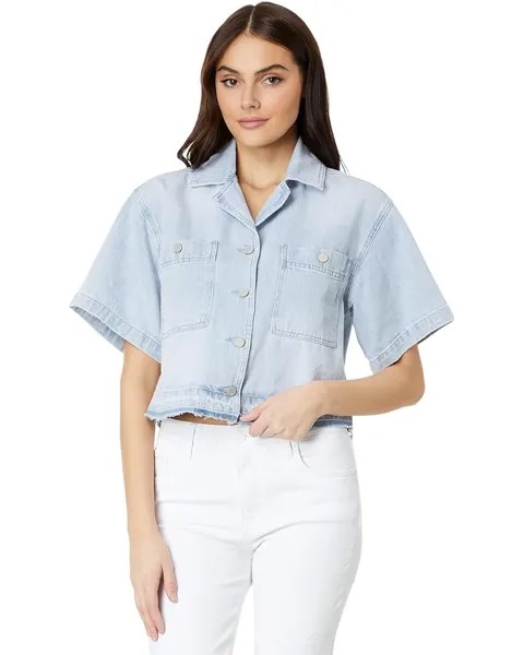 Рубашка Blank NYC Cropped Short Sleeve Denim Shirt, синий