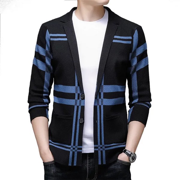 Высококачественный дизайнерский новый осенне-зимний брендовый модный вязаный мужской кардиган на пуговицах свитера Лоскутные Повседневн...
