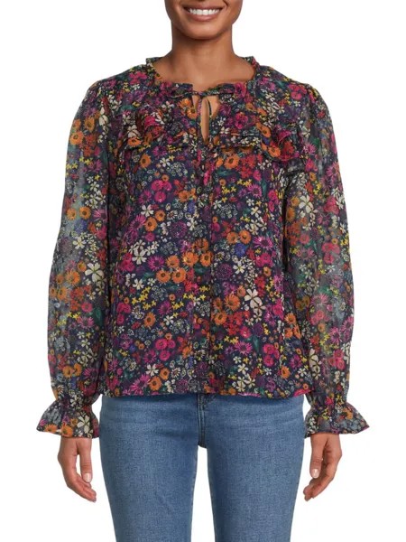 Топ с принтом и оборками Saks Fifth Avenue, цвет Navy Multicolor
