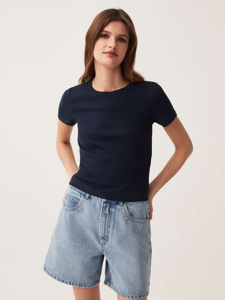 Фитнес-Футболка в рубчик с круглым вырезом Ovs, цвет navy blue