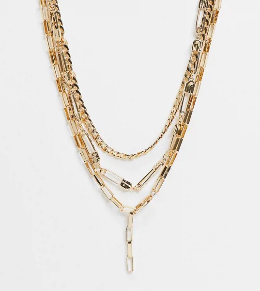 Золотистая ярусное ожерелье-лариат с английскими булавками ASOS DESIGN Curve-Золотистый