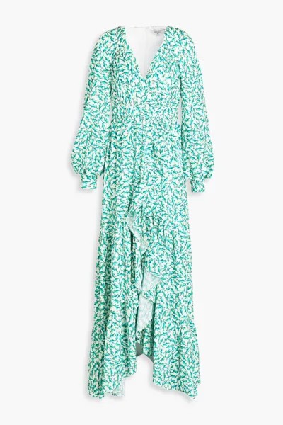 Платье из крепа с оборками и сборками в горошек Badgley Mischka, зеленый