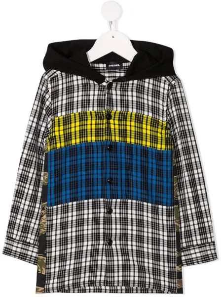 Diesel Kids клетчатая рубашка с капюшоном