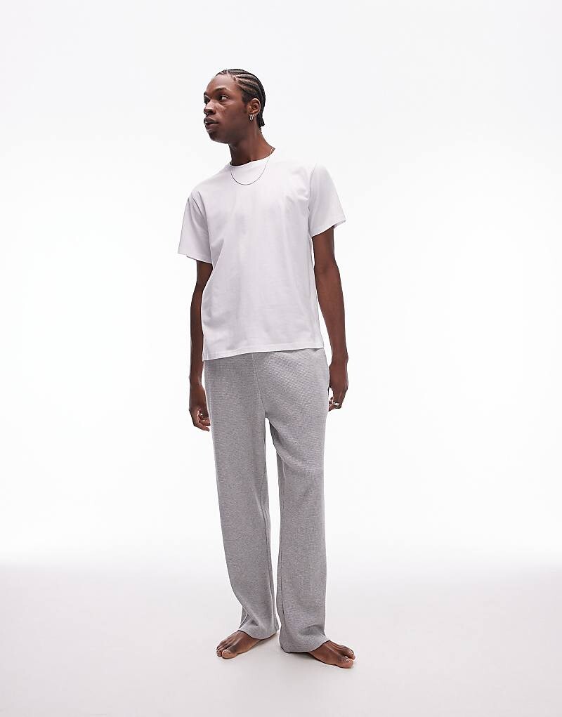 Topman – Светло-серые вафельные прямые джоггеры и белая футболка