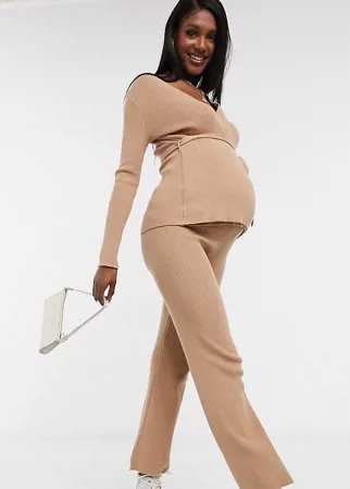 Широкие трикотажные брюки бежевого цвета от комплекта New Look Maternity-Коричневый