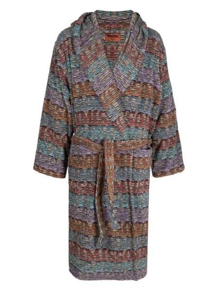 Missoni Home махровый халат в полоску с капюшоном, синий