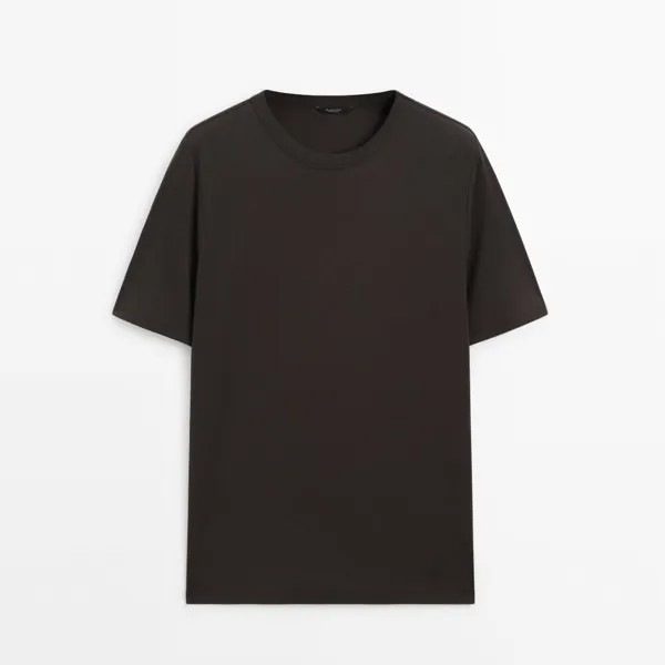 Футболка Massimo Dutti Short Sleeve Cotton Blend, темно-серый