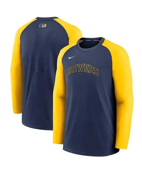 Мужской темно-синий, золотой пуловер с регланами Milwaukee Brewers Authentic Collection Pregame Performance, толстовка Nike