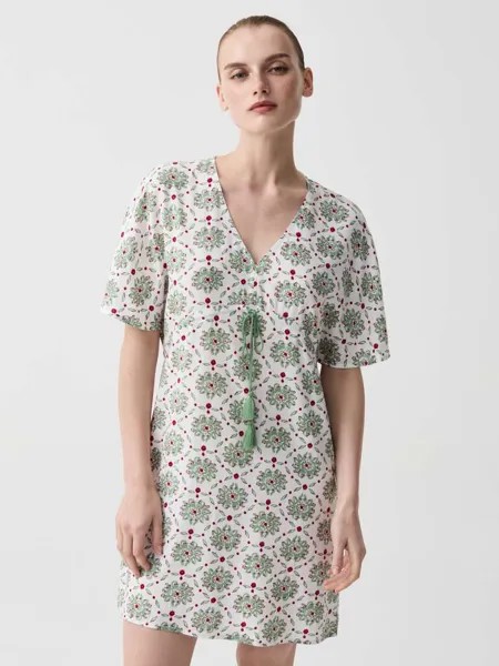 Ночная рубашка с цветочным принтом и кулиской Ovs, цвет white/green