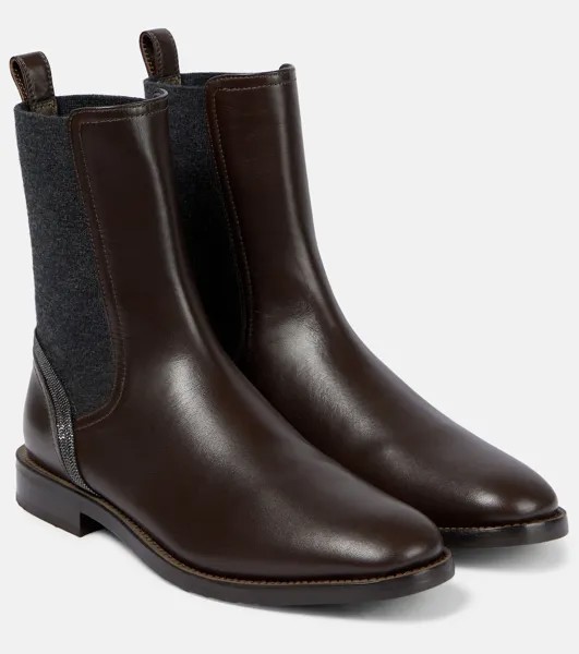 Украшенные кожаные ботинки челси Brunello Cucinelli, коричневый