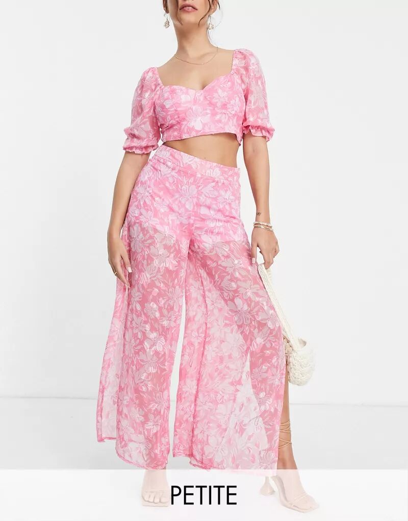 Розовые жаккардовые широкие брюки Miss Selfridge Petite