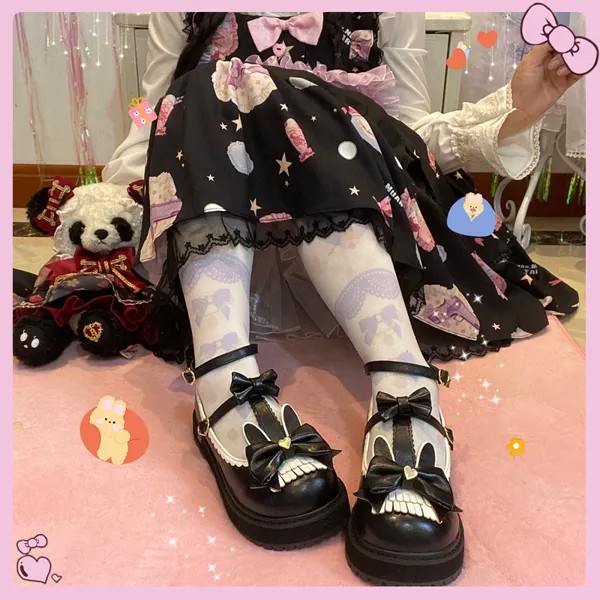 Японские туфли сладкой Лолиты, кавайная девочка, для чайной вечеринки, принцесса, искусственная кожа, круглая Ретро кружевная женская обувь...