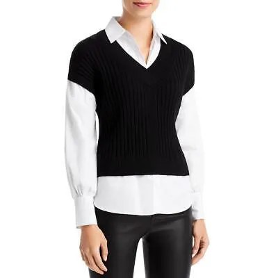 Женский черно-белый пуловер с многослойным воротником T Tahari, рубашка S BHFO 5937