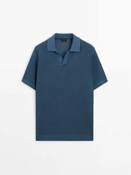 Рубашка поло Massimo Dutti Short Sleeve Textured Knit, темно-синий