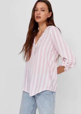 Stradivarius Рубашка В Полоску С Рукавами 3/4 Пастельно-Розовый M