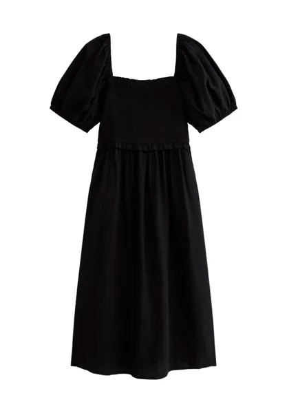 Летнее платье Curves Puff Sleeve Shirred Midi New Look, черное