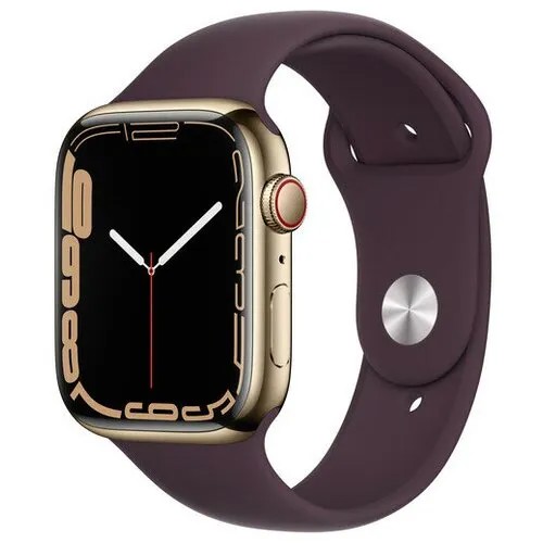 Умные часы Apple Watch Series 7 GPS + Cellular MKJX3FD/A 45мм Gold Stainless Steel Case with Dark Cherry Sport Band, золото/вишня