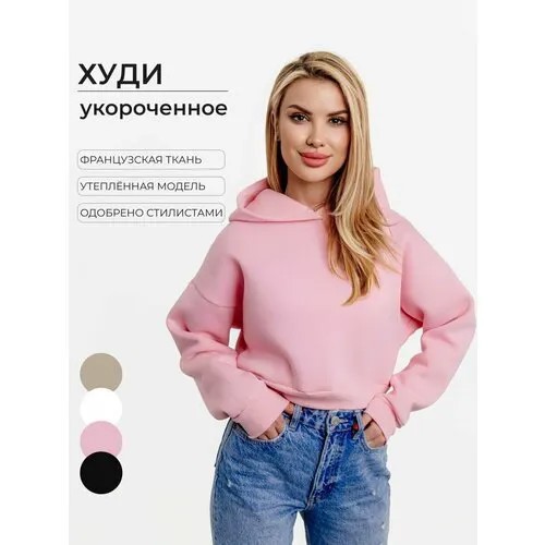 Худи LEMAJ.BOUTIQUE, силуэт свободный, укороченное, капюшон, размер S, розовый