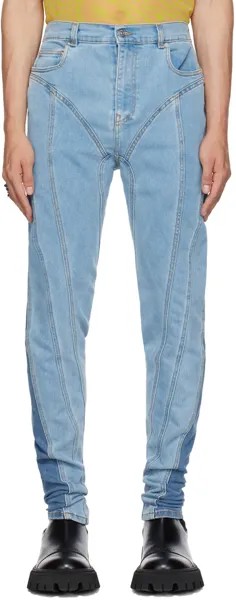 Синие джинсы Mugler со спиральной застежкой