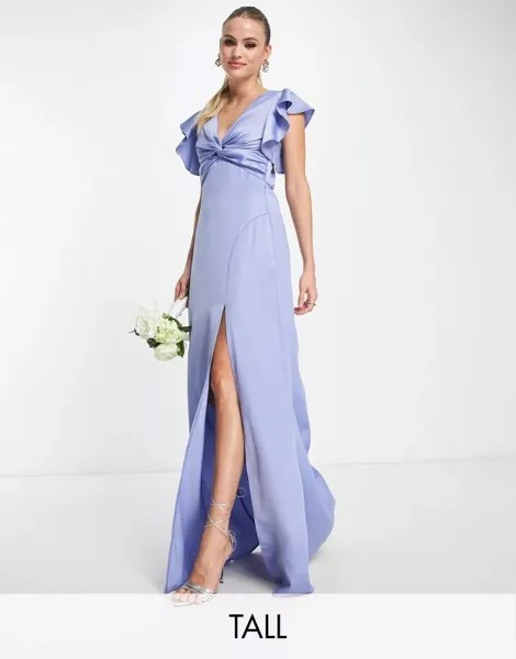 Голубое платье макси с узлом спереди TFNC Bridesmaid