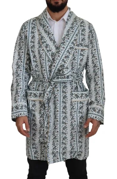 DOLCE - GABBANA Куртка с запахом, синий хлопковый халат с цветочным принтом, пальто IT48/US38/M Рекомендуемая розничная цена 3000 долларов США